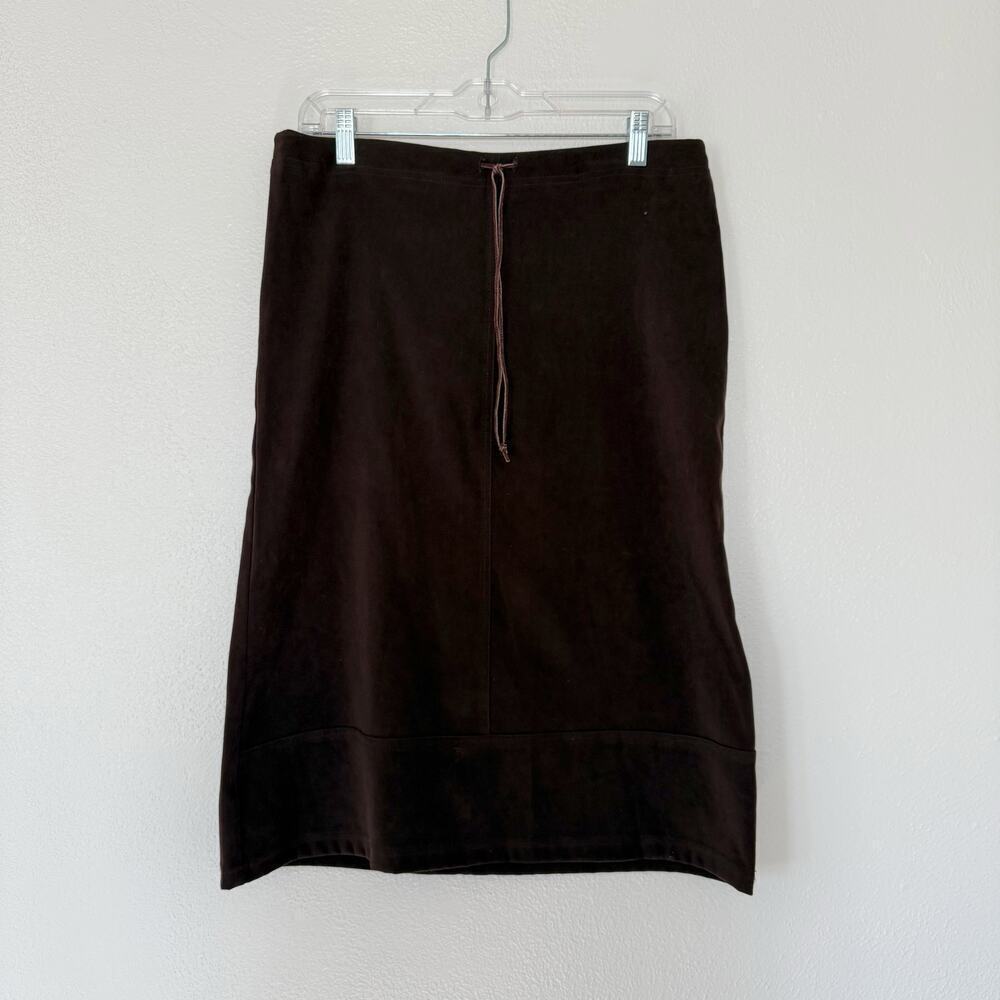 Vintage Blue Y2K Brown Faux Suede Western Boho Midi Skirt Size 13 Large